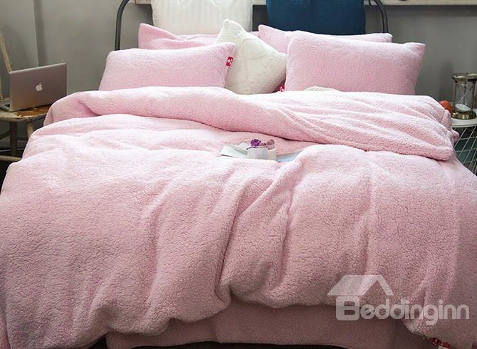 Solid Pink Supers Oft Fluffy Polyester Faux Sherpa 4-piece Bedding Sets/duvet Cover