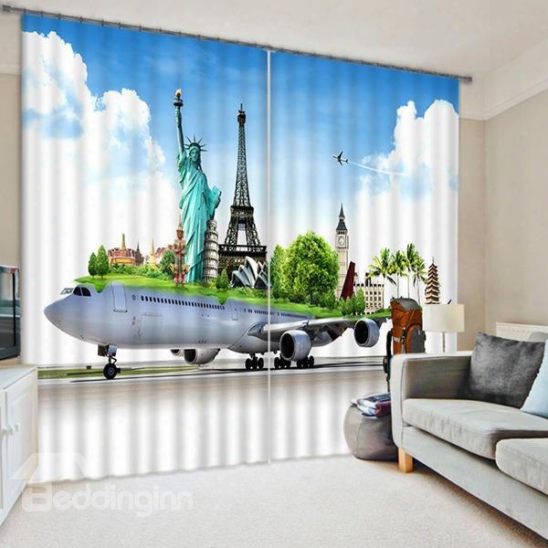 Special Airplane Travelling Printing 3d Blackout Curtain