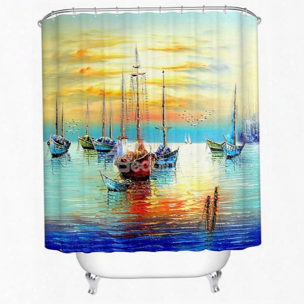 Spectacular Sea Scenery Ships Print 3d Shower Curtain