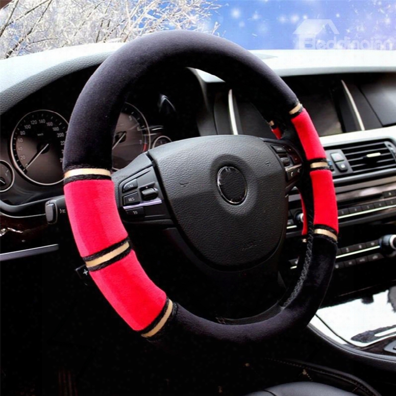 Sports Style Super Soft Dual Colored Plaid Plush Steering Wheel Cover