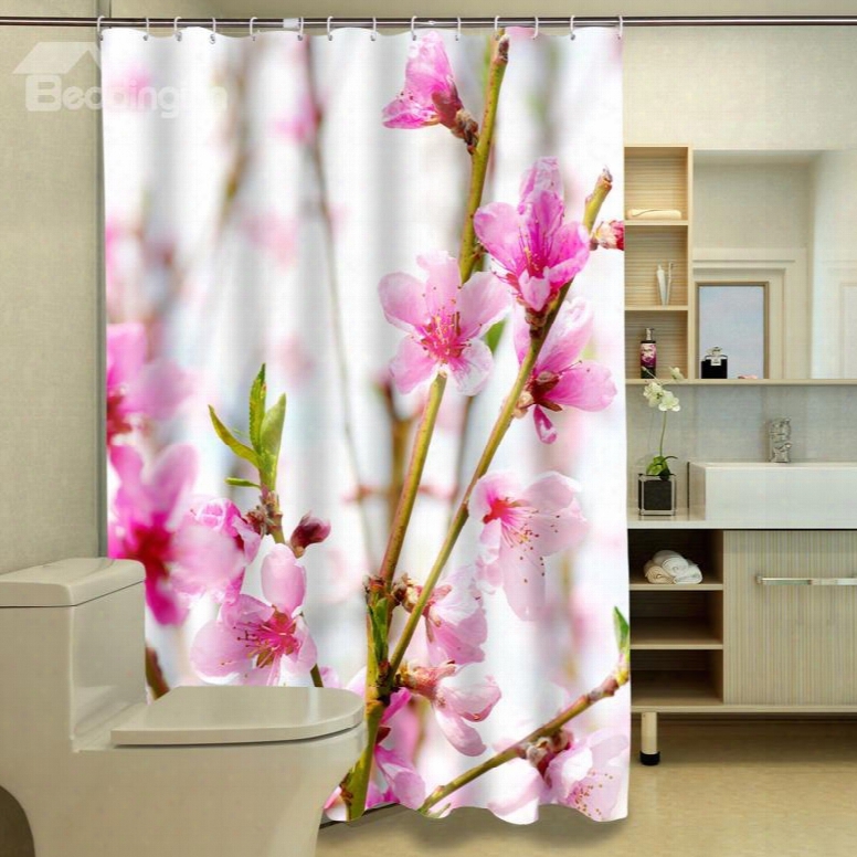 Stylish Lush Peach Blossom Polyester 3d Shower Curtain