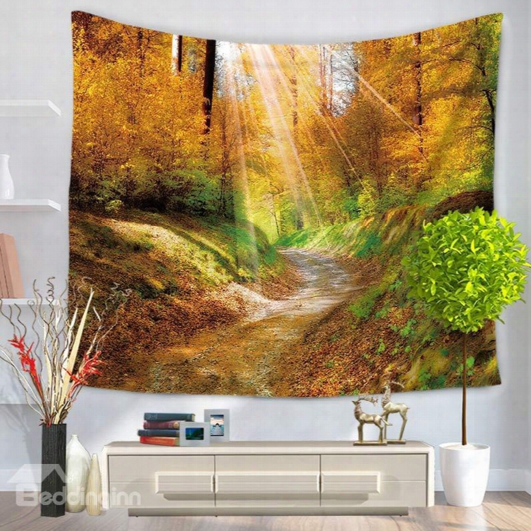 Sunshine Penetration Into Autumn Woods And Zigzag Path Decorative Hanging Wall Tapestry