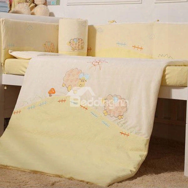 Super Lovely Sheep Farm Theme 7-piece Cotton Baby Crib Bedding Set