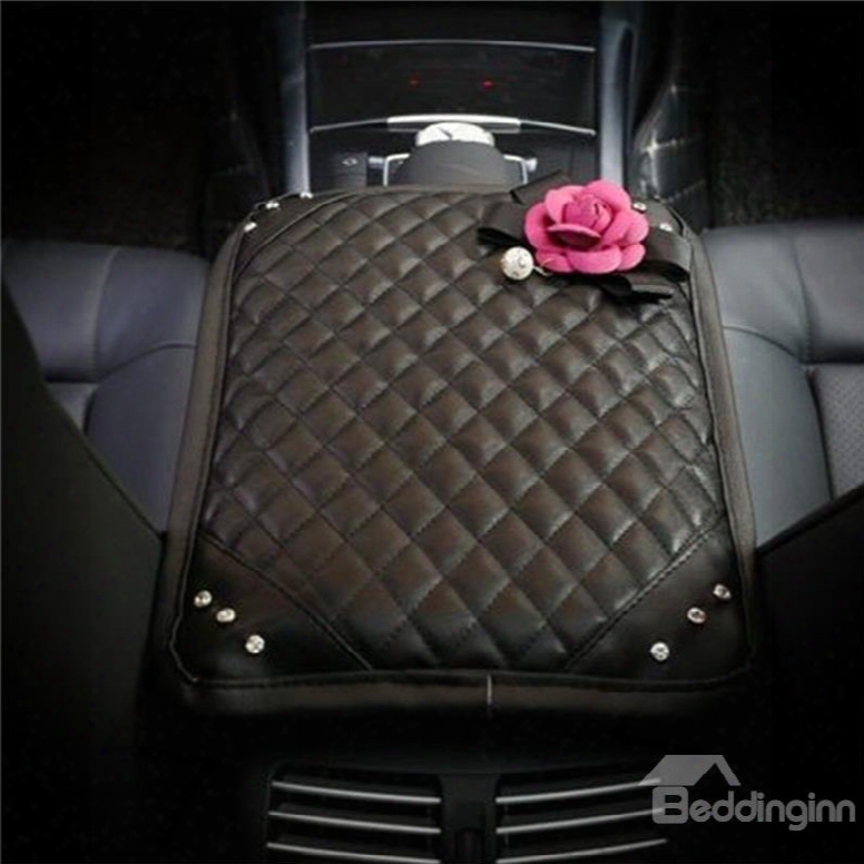 Super Soft Relaxing Studded Rhinestone And Artificial Flower Car Central Armrest Pad