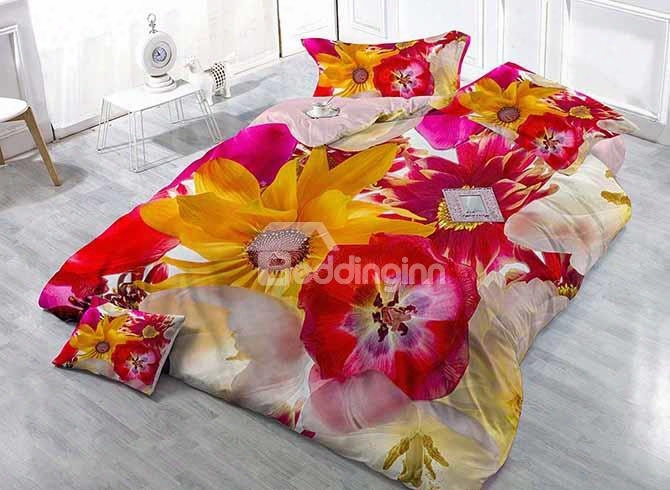 Superb Satin Drill Floral Digital Printing 4-piece Duvet Cover Sets