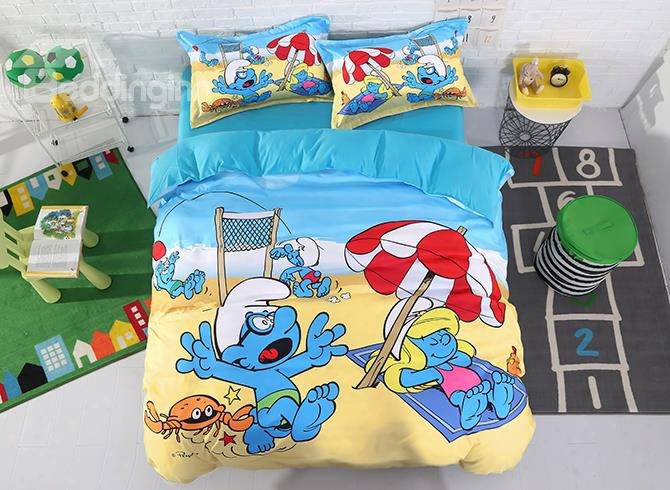 The Smurfs On The Beach Printed 4-piece Bedding Sets/duvet Covers
