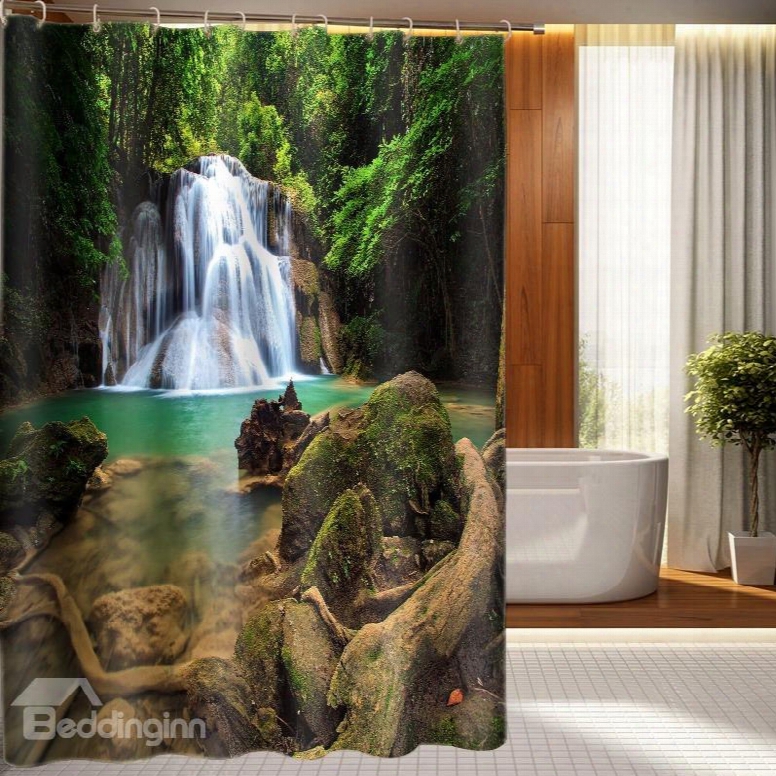 Top Grade Beautiful Waterfall Print 3d Shower Curtain