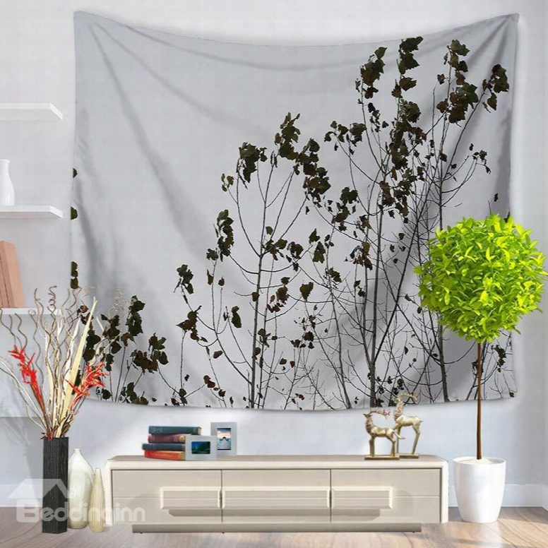 Tree Branches And Leaves Gray Sky Pattern Decorative Hanging Wall Tapestry