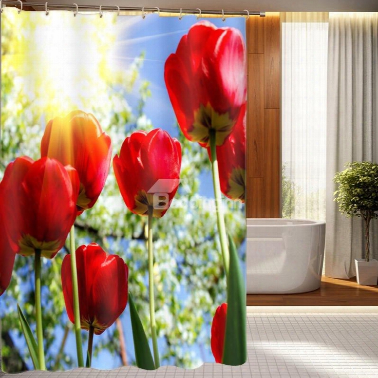 Unique Design Splendid Tulip Pattern 3d Shower Curtain