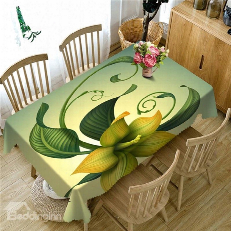 Vivid Green Flowers Pastoral Style Thick Polyester 3d Table Cloth