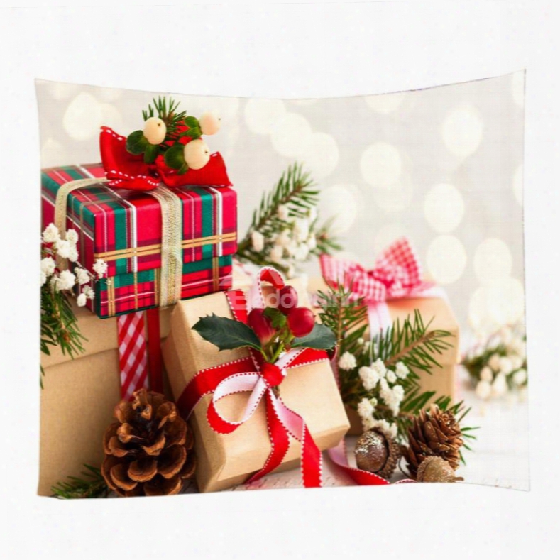 Well-prepared And Beautiful Christmas Gifts Pattern Decorative  Hanging Wall Tapestry