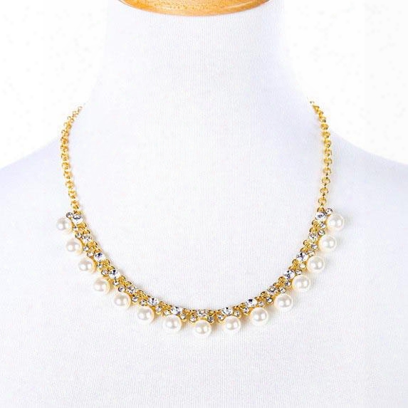 Women' S Diamante Pearl Decoration Alloy Statement Necklace