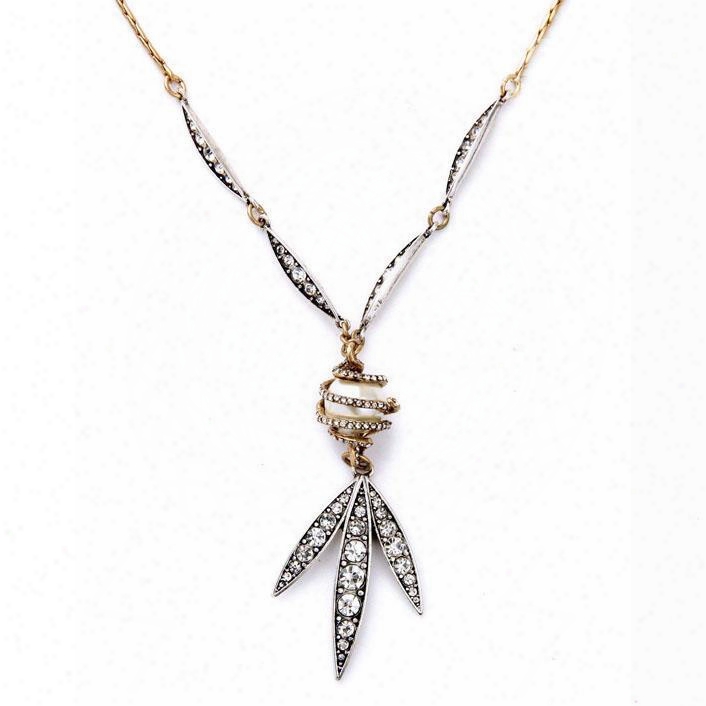 Women' S Fashion Pearl Diamante Leaf Pendant Necklace