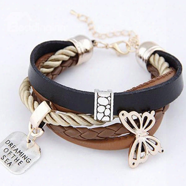 Women's Muliti-layer Butterfly Knitting Bracelet