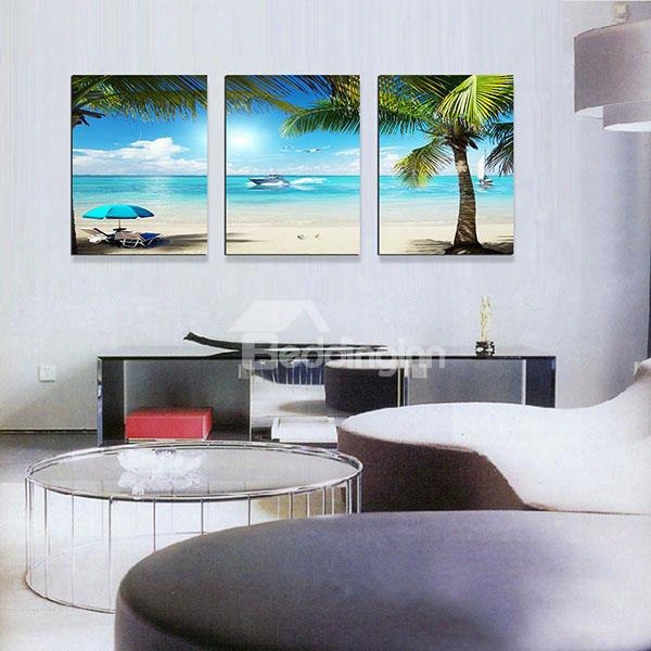 Wonderful Coastal Resort Beach And Sea 3-panel Canvas Wall Art Prints