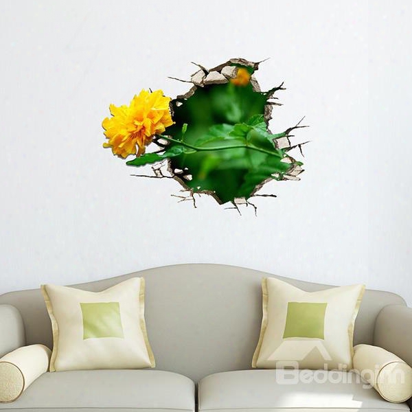 Wonderful Yellow Flower Through Wall Hole Removable 3d Wall Sticker