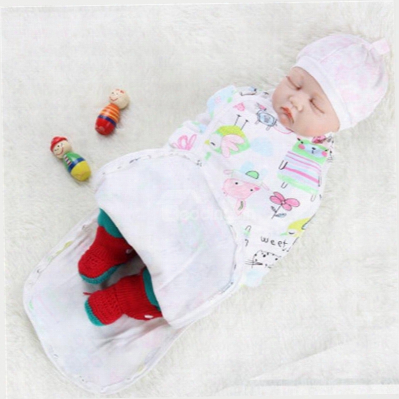 Zipper Cartoons Printed Cotton 1-piece White Baby Sleeping Bag