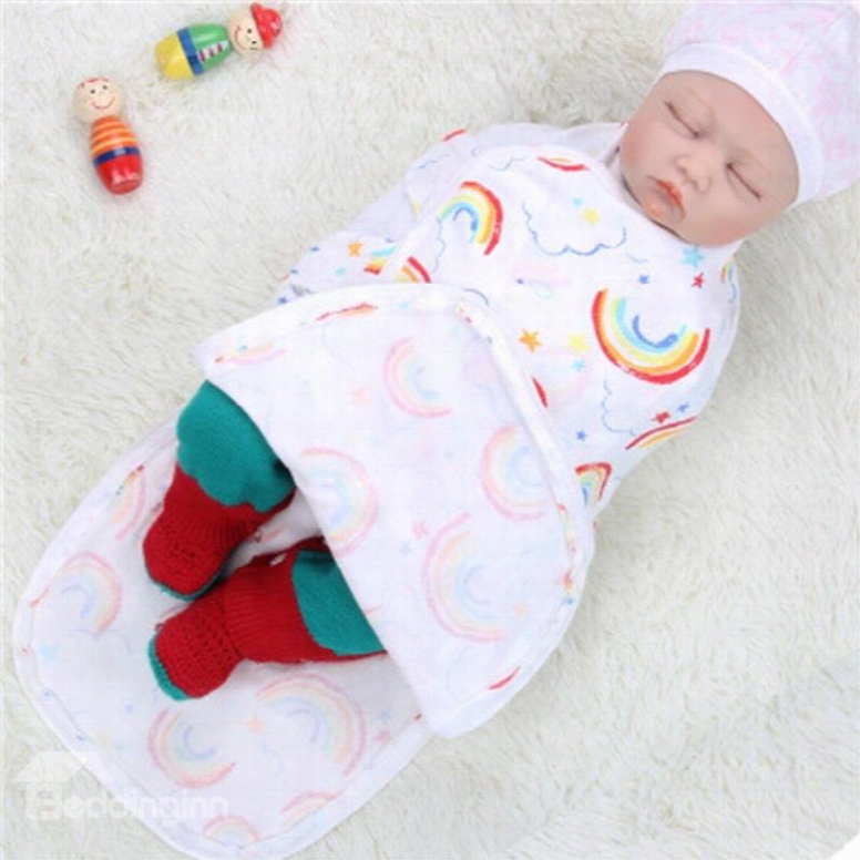 Zipper Rainbows Printed Cotton 1-piece White Baby Sleeping Bag