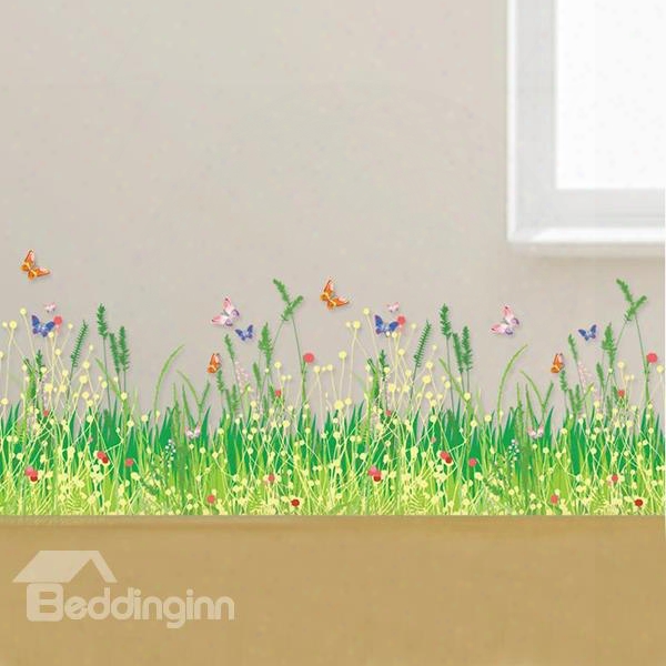 13.7␔39in Green Grass Land And Butterfly Pvc 3d Wwall Stickers