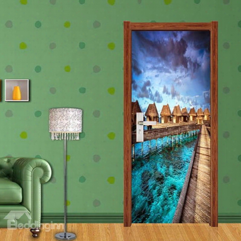 30␔7i9n Lake Surrounding Architechtures Pvc Environmental And Waterproof 3d Door Mural