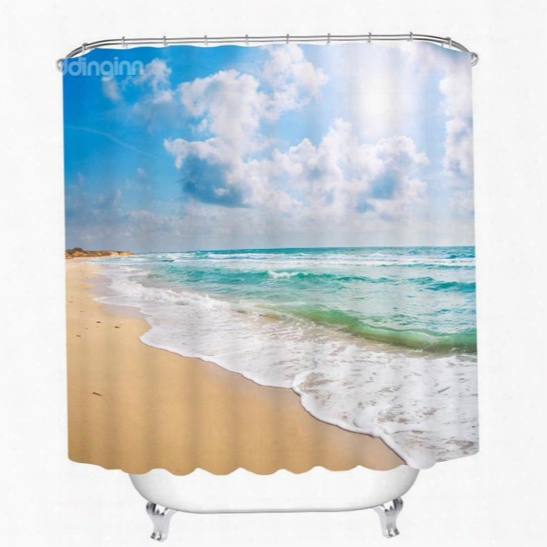 3d Beach Under The Blue Sky Printed Polyester Shower Curtain