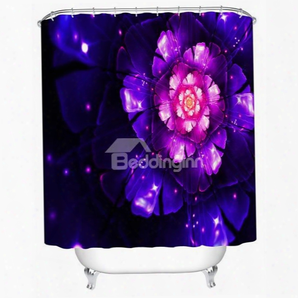 3d Blooming Flower Printed Polyester Purple Shower Curtain