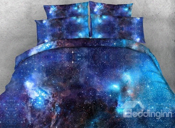 3d Blue Galaxy Realistic Style Printed 4-piece Bedding Sets/duvet Covers