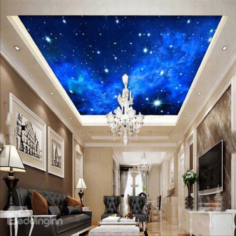 3d Blue Space Printed Pvc Waterproof Sturdy Eco-friendly Self-adhesive Ceiling Murals