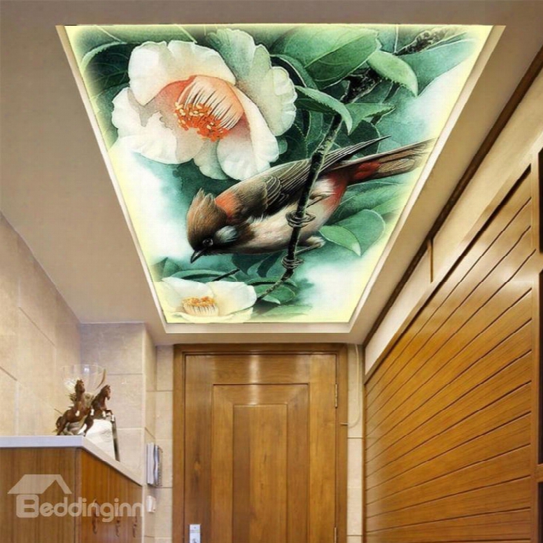 3d Flowers Bird Pattern Pvc Waterproof Sturdy Eco-friendly Self-adhesive Ceiling Murals