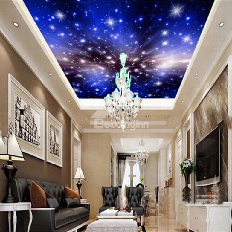 3d Galaxy Printed Pvc Waterproof Sturdy Eco-friendly Self-adhesive Blue Ceiling Murals