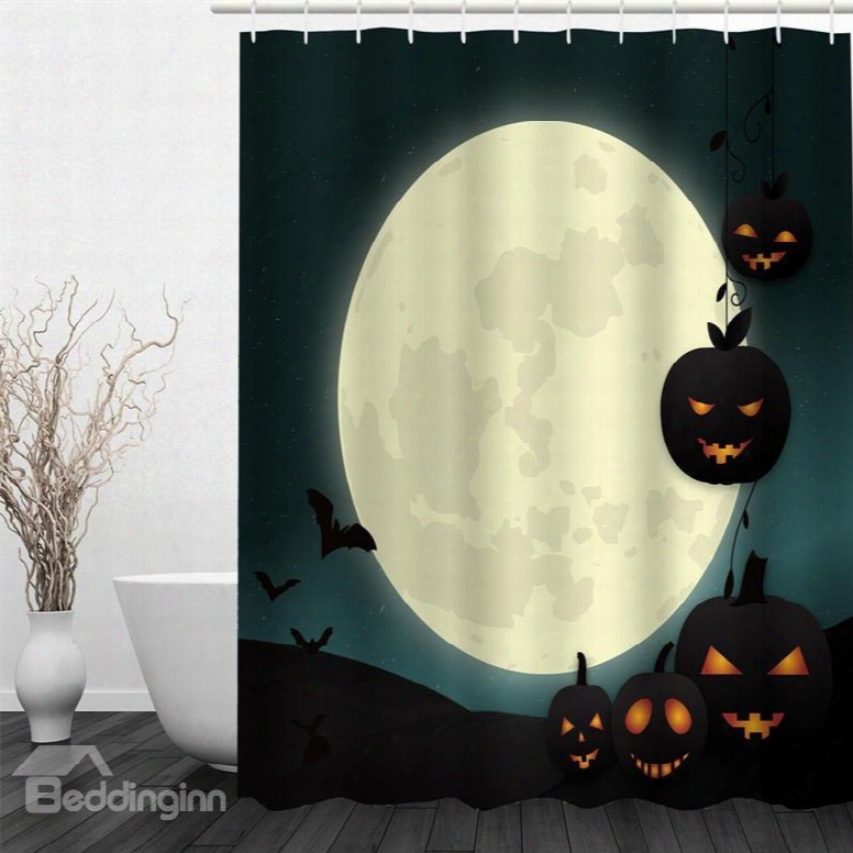 3d Halloween Jack-o-lanterns Moon Polyester Waterproof Antibacterial Eco-friendly Shower Curtain