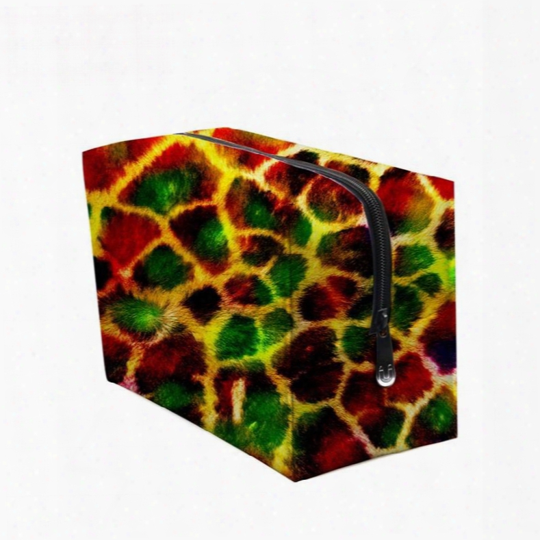 3d Portable Bright Colorful Leopard Printed Pv Cosmetic Bag