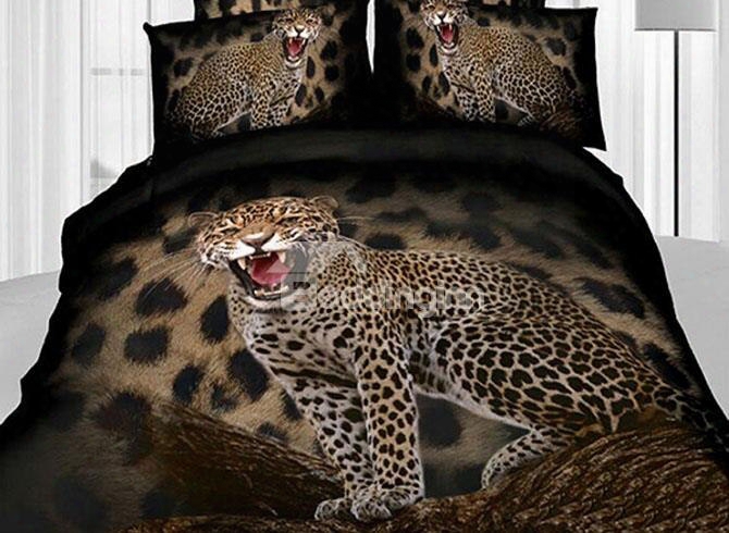 3d Roaring Leopard Printed Cotton 4-piece Bedding Sets/duvet Covers