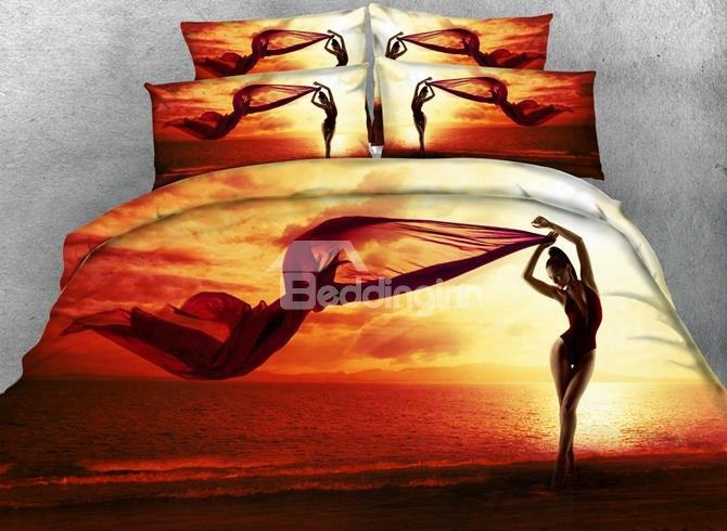 3d Sexy Woman Silhouette Printed Cotton 4-piece Bedding Sets/duvet Covers