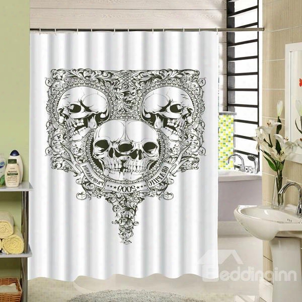 3d Skull Mirror Printed Polyester White Shower Curtain