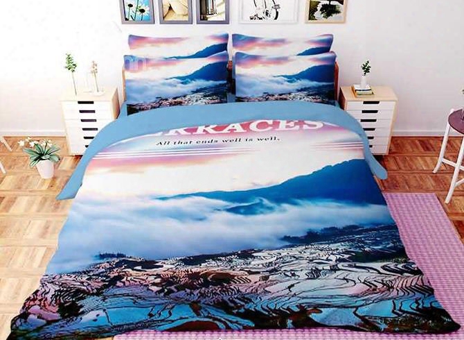 3d Terraced Fields Printed Polyester 4-piece Bedding Sets/duvet Covers