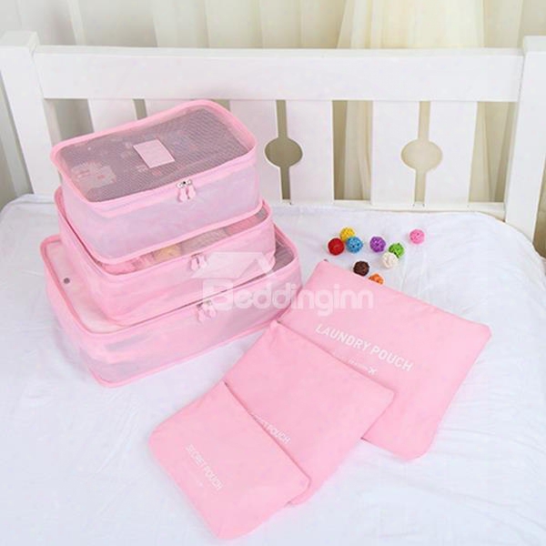 6pcs Light Pink Thickening Multi-functional Waterproof Travel Storage Bags Luggage Organizers