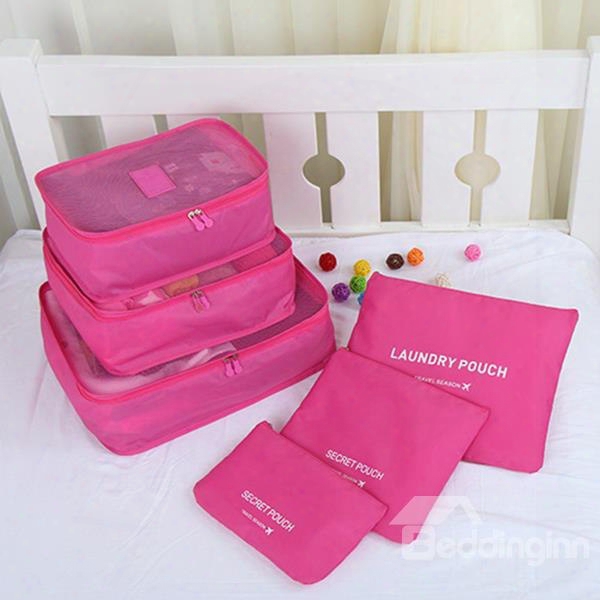 6pcs Rose Color Thickening Multi-functional Waterproof Travel Storage Bags Luggage Organizers