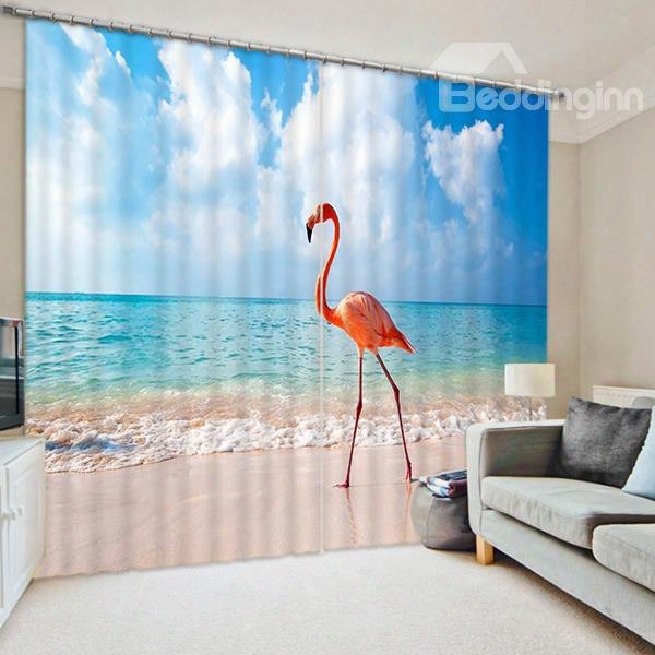 A Flamingo Standing On The Beach Stamp 3d Blackout Curtain