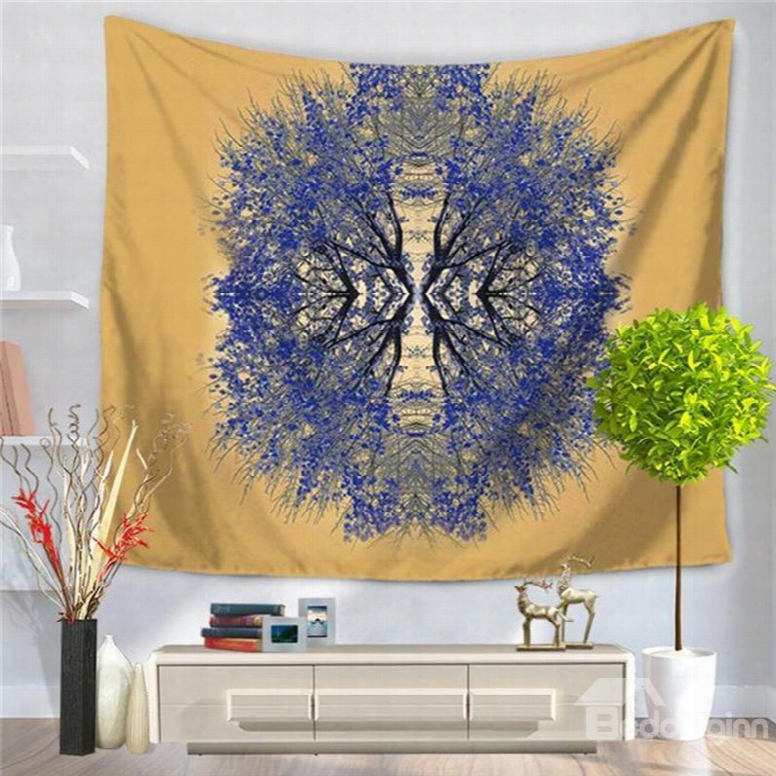 Abstract Blue Plant Yellow Decorative Hanging Wall Tapestry