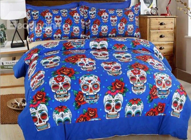 Amazing Skull And Rose Print 4-piece Polyester 3d Duvet Cover Sets