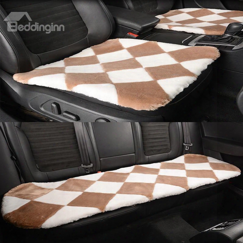 Attractive Khaki White Lattice Style Design Short Plush Material Soft Universal Car Seat Mat