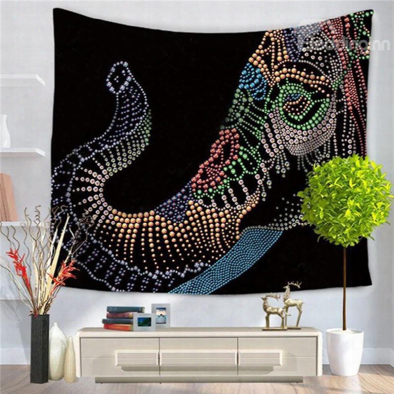 Bead Made Elephant Black Pattern Decorative Hanging Wall Tapestry