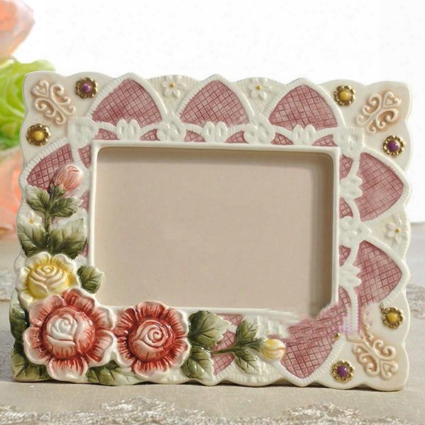 Beautiful Countryside Style Flower Pattern Photo Frame Painted Pottery