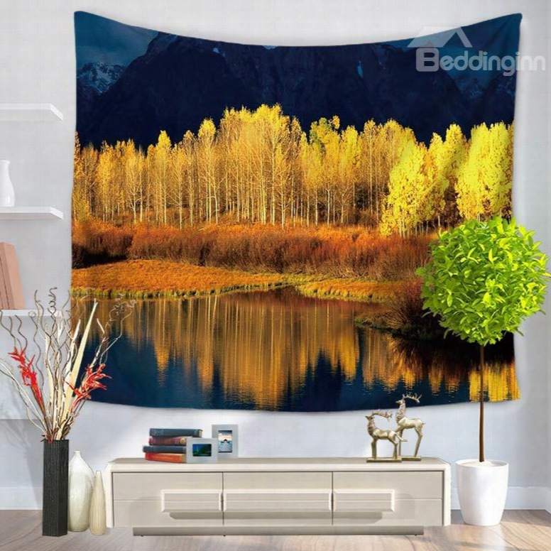 Beautiful Lakescape With Trees Nature Blue Sky Pattern Decorative Hanging Wall Tapestry