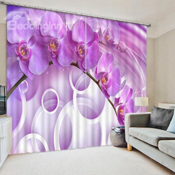 Beautiful Purple Phalaenopsis And White Circles Printed Custom 3d Curtain