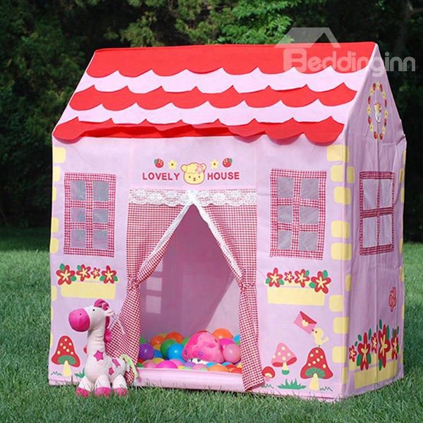 Big Lovely Pink House-like Mushrooms And Flowers Kids Indoor Tent