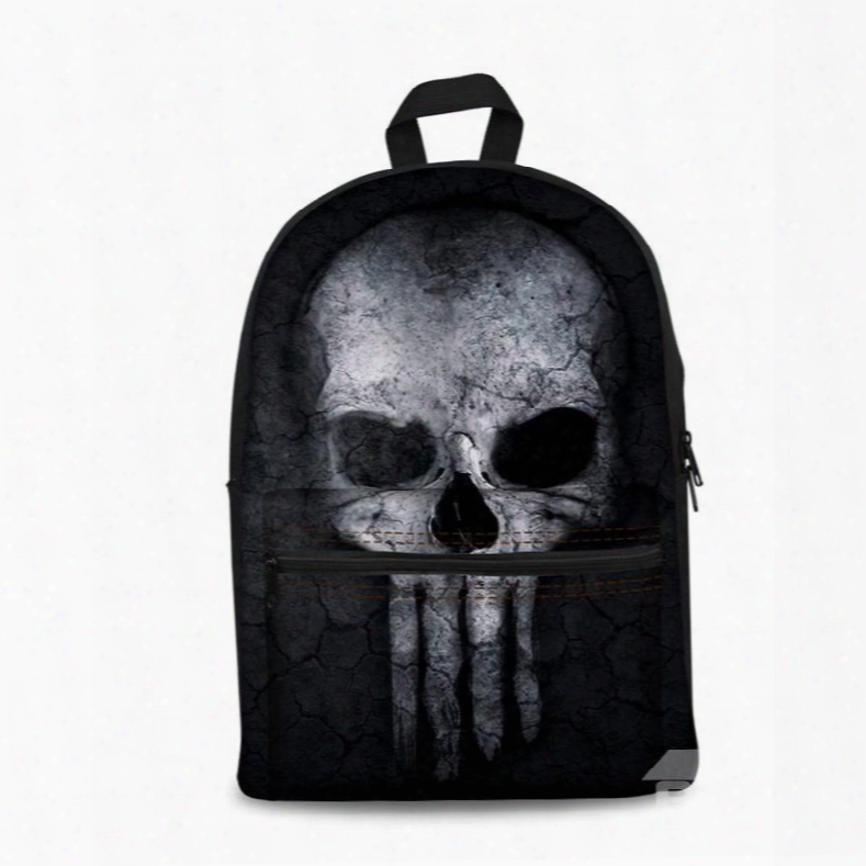 Black Bottom Color With Skull Pattern Washable Lightweight 3d Printed Backpack