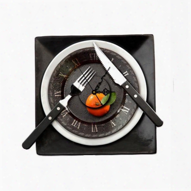 Black Plate Knife And Fork Shape Needle And Digital Sticker Wall Clock