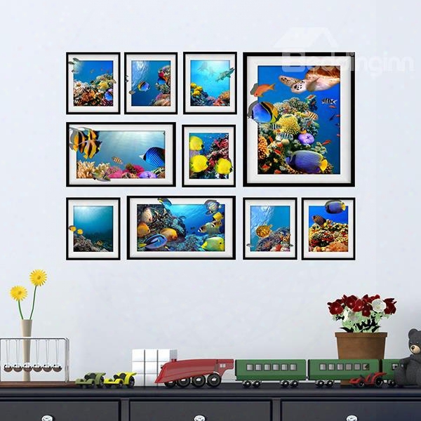 Blue Sea And Fishes Photo Frame Wall Sticker